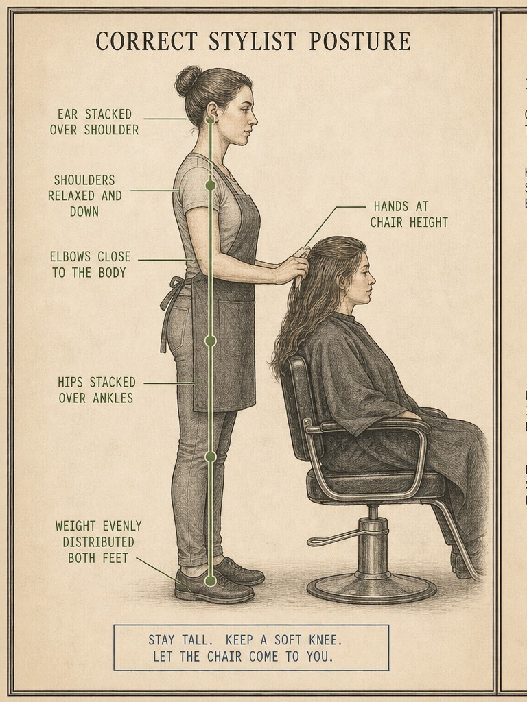 Correct stylist posture diagram from the curriculum