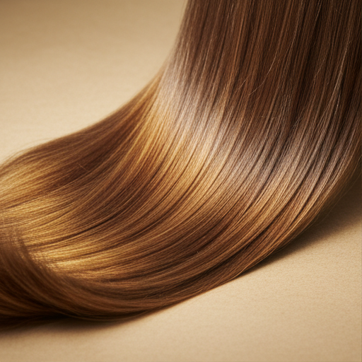 Macro photograph of healthy hair cascading in soft editorial light.